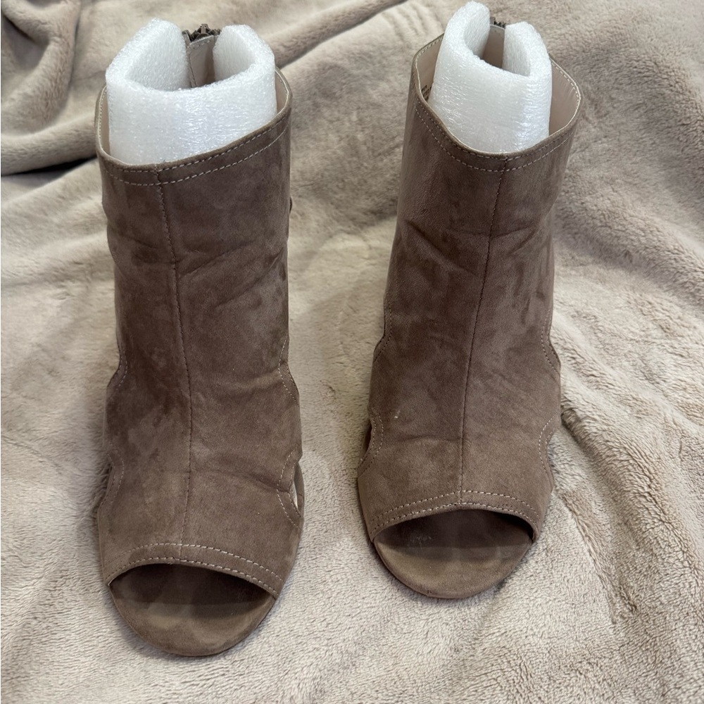 Brown Suede Peep-Toe Ankle Boots
